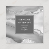 Agate Geode Gray White Silver Faux Glitter Vierkante Visitekaartje (Voorkant)