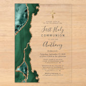 Agate Geode Groen Goud Eerste Heilige Communie Acryl Uitnodigingen (Voorkant)