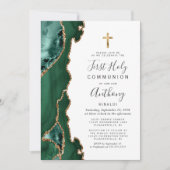 Agate Geode Groen Goud Eerste Heilige Communie Kaart (Voorkant)