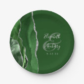 Agate Geode Hunter Green Silver Wedding Papieren Bordje (Voorkant)