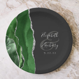 Agate Geode Jager Groen Zilver Donkere Trouw Papieren Bordje
