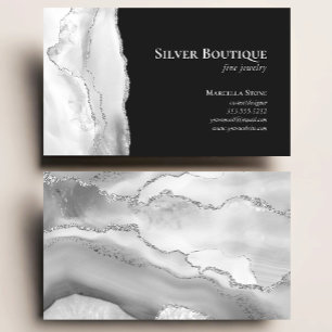 Agate Geode Jewelry Designer Gray White Silver Visitekaartje