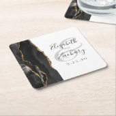 Agate Geode Lettertype Zwart Gouden Trouw Kartonnen Onderzetters (Schuin)