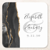 Agate Geode Lettertype Zwart Gouden Trouw Kartonnen Onderzetters (Voorkant)