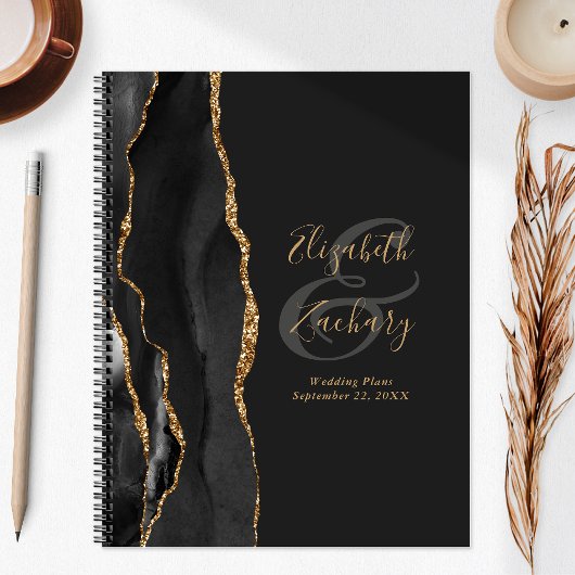 Agate Geode Lettertype Zwarte Goud Donkere Huwelij Planner