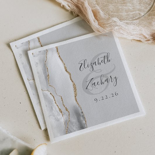 Agate Geode Lichtgrijze Witte Gouden Script Bruilo Servet