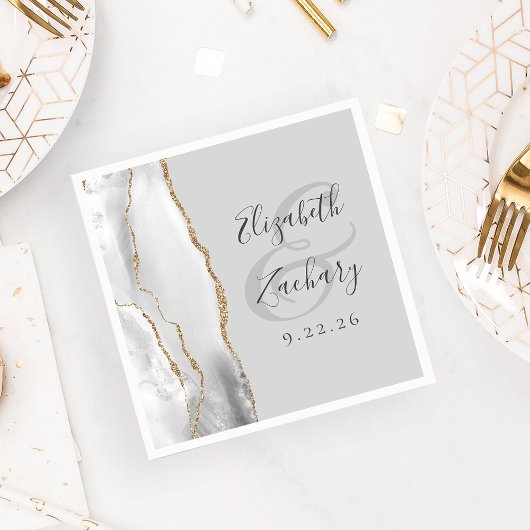 Agate Geode Light Grey White Gold Script Weduwscha Servet