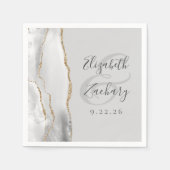 Agate Geode Light Grey White Gold Script Weduwscha Servet (Voorkant)