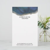 agate geode marineblauw goud  modern briefpapier (Staand voorkant)