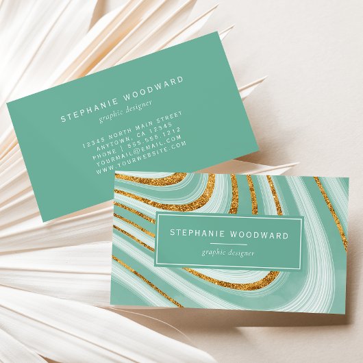 Agate Geode Mint Green Gold Faux Abstract Visitekaartje