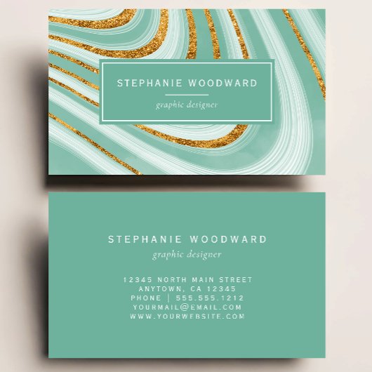Agate Geode Mint Green Gold Faux Abstract Visitekaartje