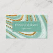 Agate Geode Mint Green Gold Faux Abstract Visitekaartje (Voorkant)