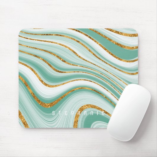 Agate Geode Mint Green Gold Faux Monogram Muismat (Met muis)