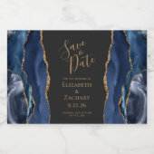 Agate Geode Navy Blauwe Goud Donkere Save the Date Sparkling Wijnetiket (Enkel label)