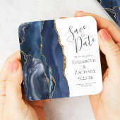 Agate Geode Navy Blauwe Goud Save the Date Kartonnen Onderzetters