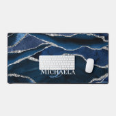 Agate Geode Navy Blauwe Zilveren Glitter Monogram Bureaumat (Keyboard & Muis)
