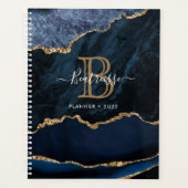 Agate Geode Navy Blue Gold Glitter Monogram Planner (Voorkant)