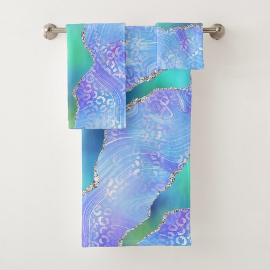 Agate Geode Ontwerp Blauw en Groen Bad Handdoek (Insitu)