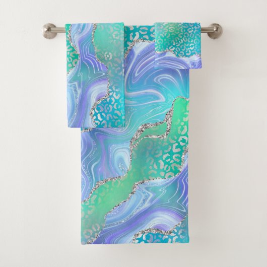 Agate Geode Ontwerp Blauw en Groen Bad Handdoek (Insitu)