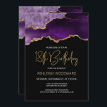 Agate Geode Paars Gold 18th Birthday Party Kaart<br><div class="desc">Deze trendy 18e verjaardagsuitnodiging kenmerkt een waterverf afbeelding van een agate geode in tinten van paars met faux goudhoogtepunten. De woorden "18th Birthday" staan in faux goudglitter in het decoratieve moderne handschrift. Pas het met de naam van de eer in gouden gekleurde teksten en de details in wit aan. Aan...</div>