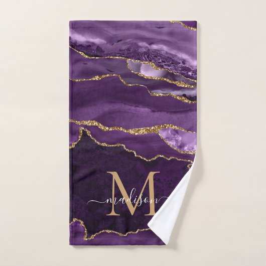 Agate Geode Paars Violet Gold Monogram script Bad Handdoek (Handdoek)