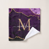 Agate Geode Paars Violet Gold Monogram script Bad Handdoek (Wasdoekje)