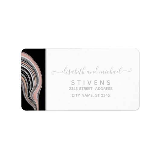 Agate geode roos Gold Silver zwarte kalligrafie Etiket (Voorkant)