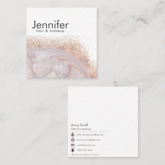 Agate geode roos goud modern elegant vierkante visitekaartje (Voorkant / Achterkant)