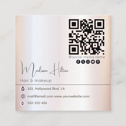 Agate geode roos goud moderne qr code vierkante visitekaartje (Achterkant)