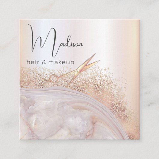 Agate geode roos goud moderne qr code vierkante visitekaartje (Voorkant)