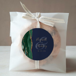 Agate Geode Schrift Emerald Groen Goud Navy Bruilo Ronde Sticker