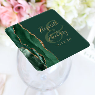 Agate Geode Schrift Emerald Groen Gouden Trouw Kartonnen Onderzetters