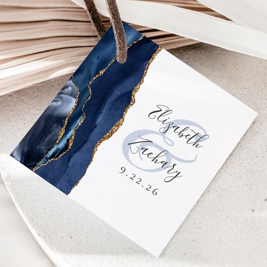 Agate Geode Schrift Navy Blau Gouden Trouw Bedankjes Labels