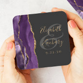 Agate Geode Schrift Paars Goud Donker Huwelijk Kartonnen Onderzetters