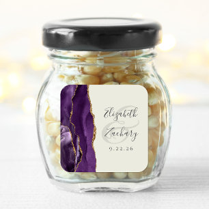 Agate Geode Schrift Paars Goud Ivoor Trouw Vierkante Sticker