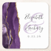 Agate Geode Schrift Paarse Gouden Bruiloft Kartonnen Onderzetters (Voorkant)