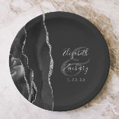 Agate Geode Schrift Zwart Zilver Donkere Bruiloft Papieren Bordje