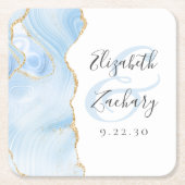 Agate Geode Script Baby Blue Gouden Bruiloft Kartonnen Onderzetters (Voorkant)