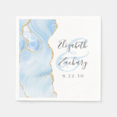 Agate Geode Script Baby Blue Gouden Trouwset Servet (Voorkant)