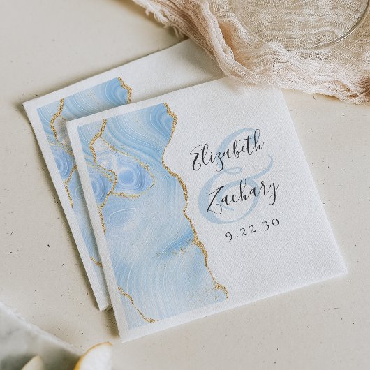 Agate Geode Script Baby Blue Gouden Trouwset Servet