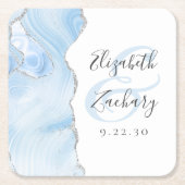 Agate Geode Script Baby Blue Zilveren Bruiloft Kartonnen Onderzetters (Voorkant)