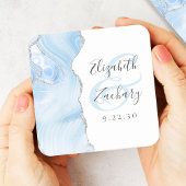Agate Geode Script Baby Blue Zilveren Bruiloft Kartonnen Onderzetters