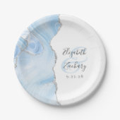 Agate Geode Script Baby Blue Zilveren Bruiloft Papieren Bordje (Voorkant)