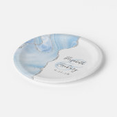 Agate Geode Script Baby Blue Zilveren Bruiloft Papieren Bordje (Gekanteld)