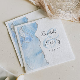 Agate Geode Script Baby Blue Zilveren Bruiloft Servet