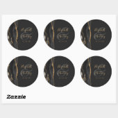 Agate Geode Script Black Gold Dark Weddenschap Ronde Sticker (Vel)