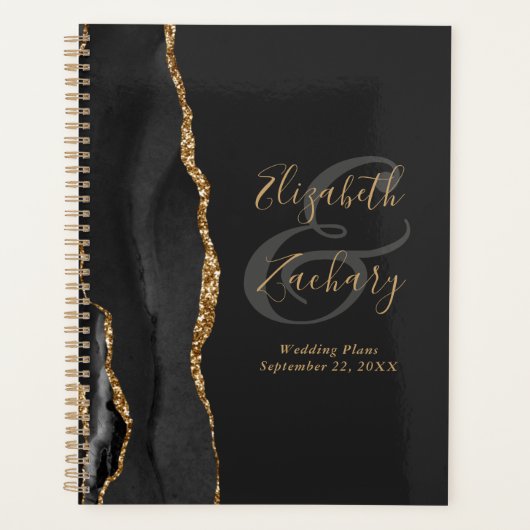 Agate Geode Script Black Gold Dark Weddenschappen Planner (Voorkant)