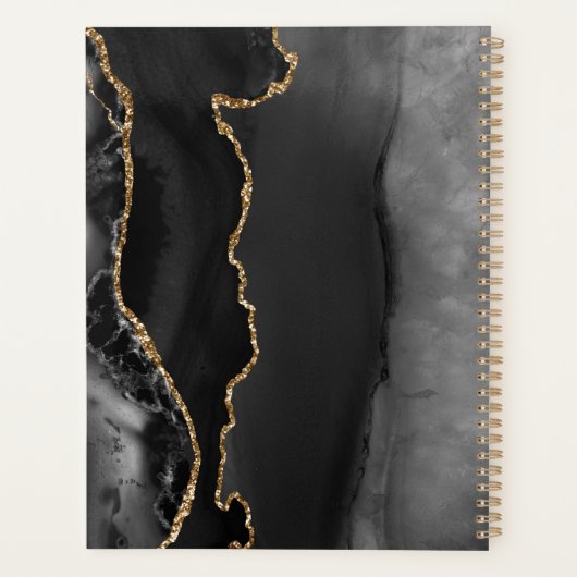 Agate Geode Script Black Gold Dark Weddenschappen Planner (Achterkant)