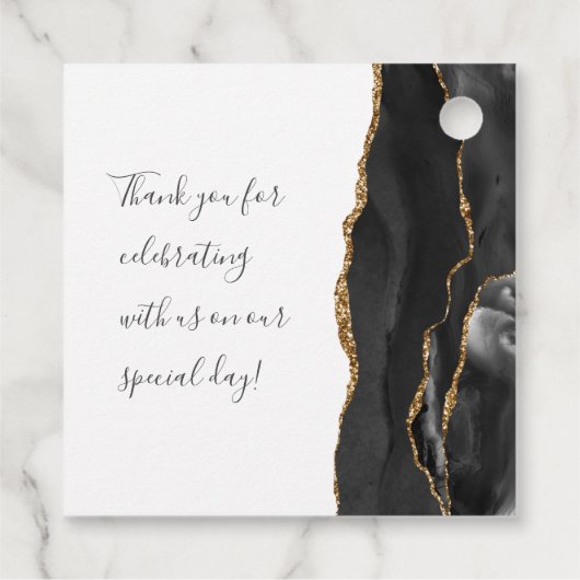 Agate Geode Script Black Gold Wedding Bedankjes Labels (Achterkant)