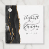 Agate Geode Script Black Gold Wedding Bedankjes Labels (Voorkant)